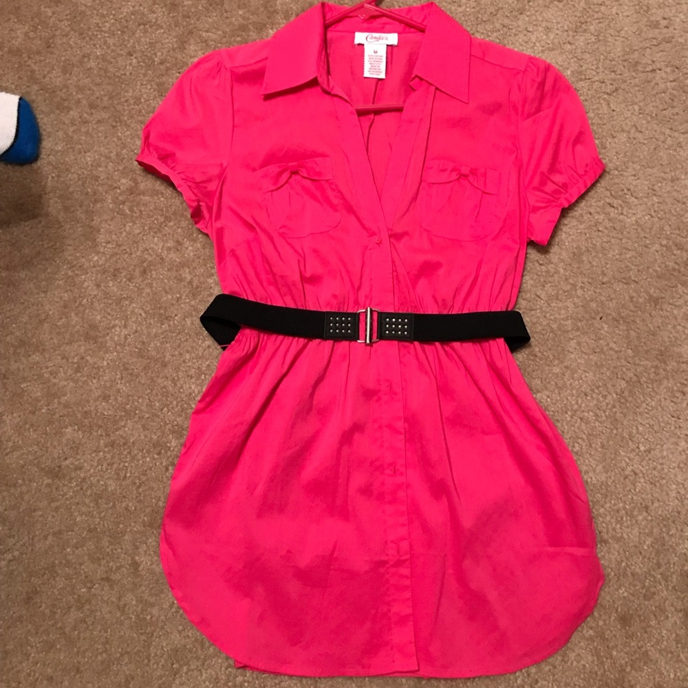 Candies Pink Button down with black belt.  Size M
